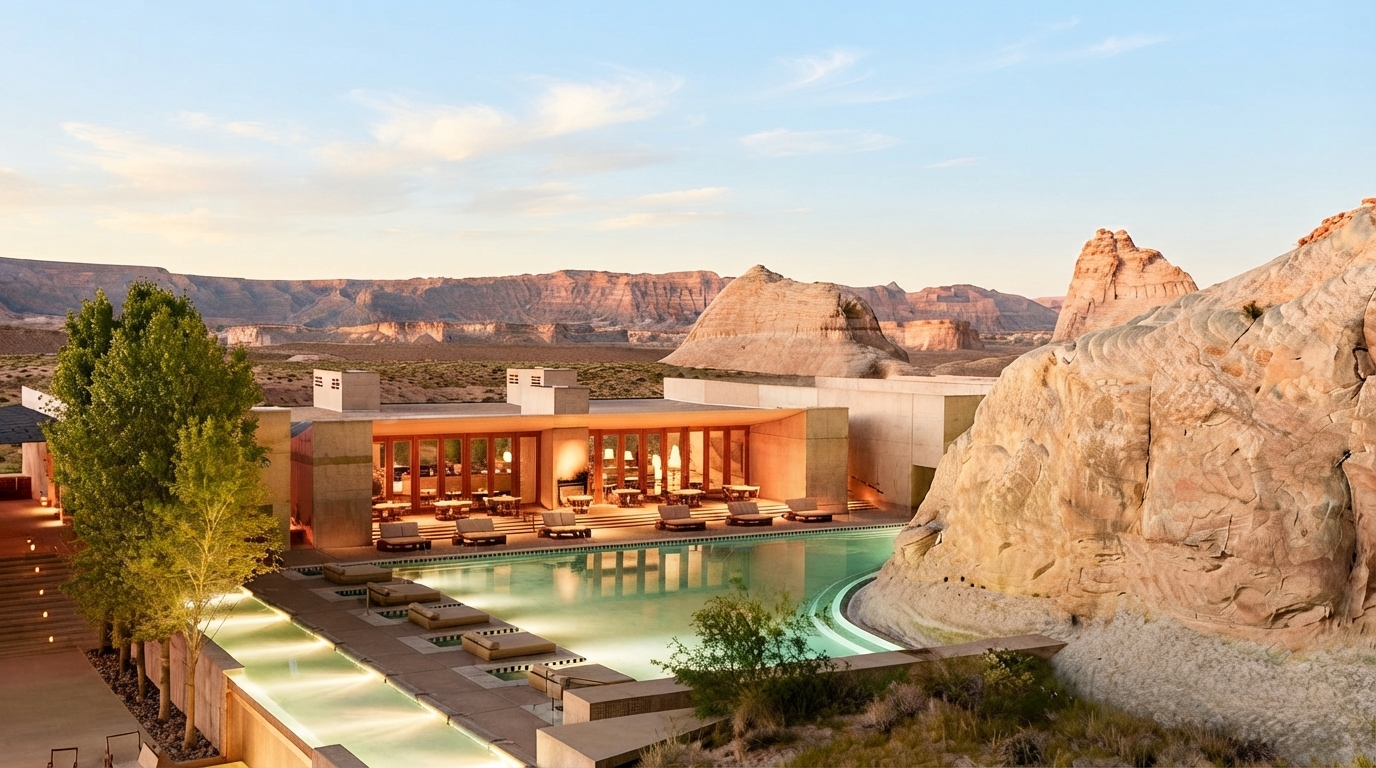 Luxury travelers embracing a challenging glacial plunge in a serene, snow-covered mountain landscape, highlighting the invigorating trend in wellness travel.