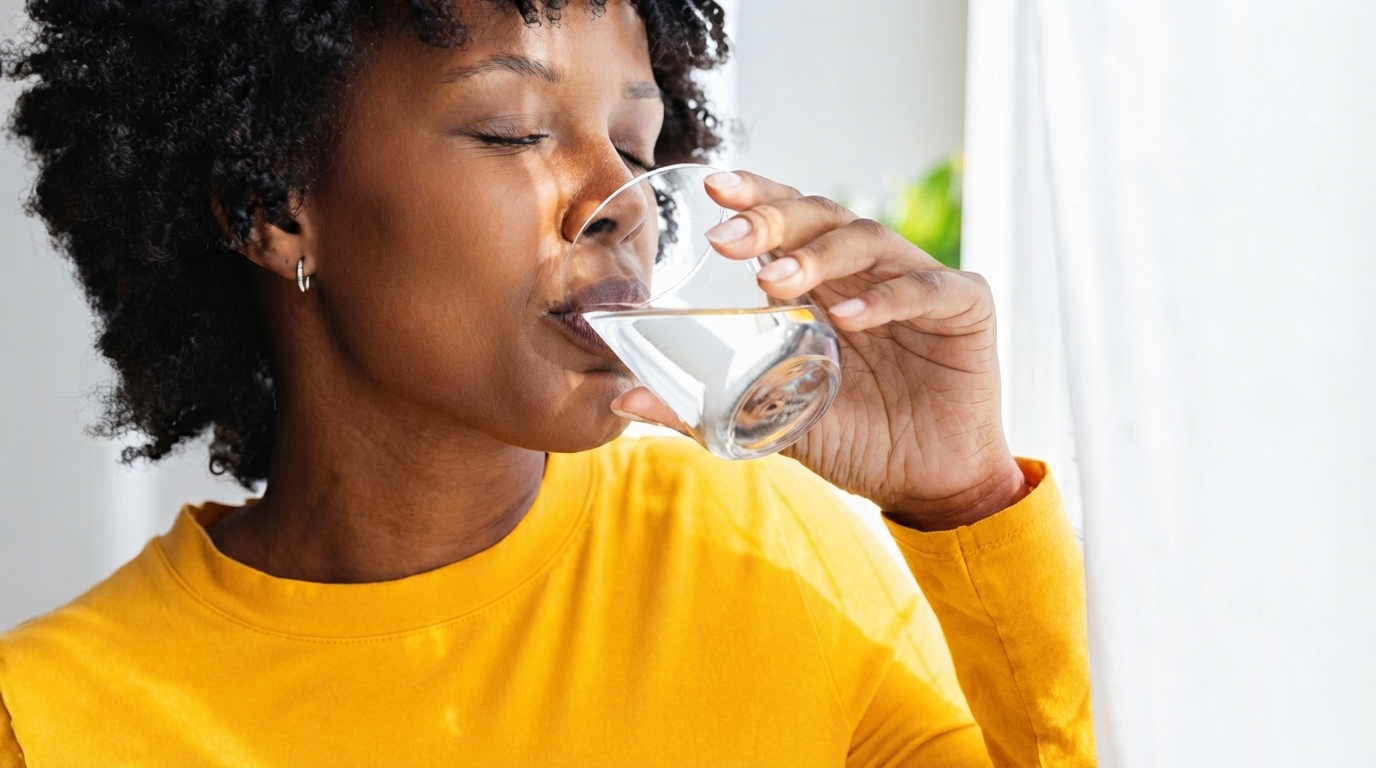 A peaceful morning scene featuring a cup of coffee and a glass of water, symbolizing healthy liver habits.