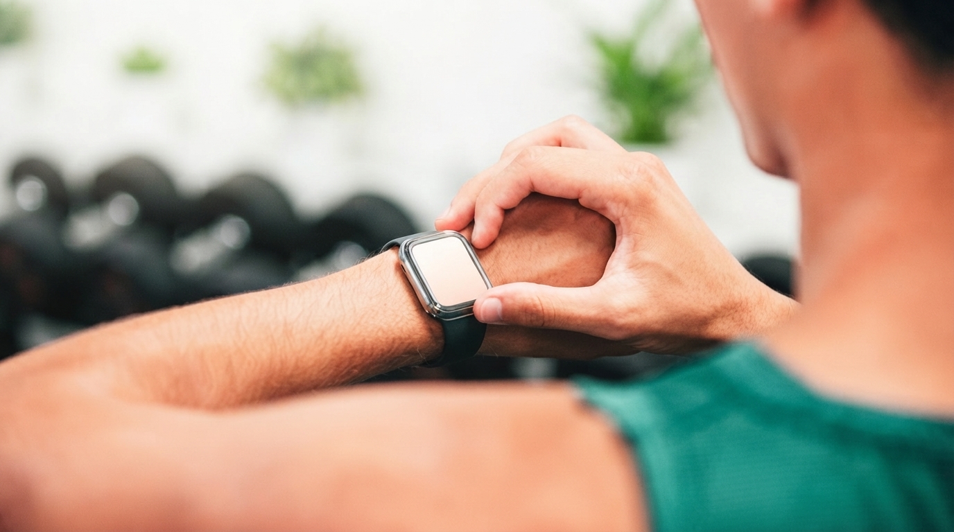 Close-up of a glowing smart ring displaying health data, set against a backdrop of advanced wellness technology and a hint of a serene environment.