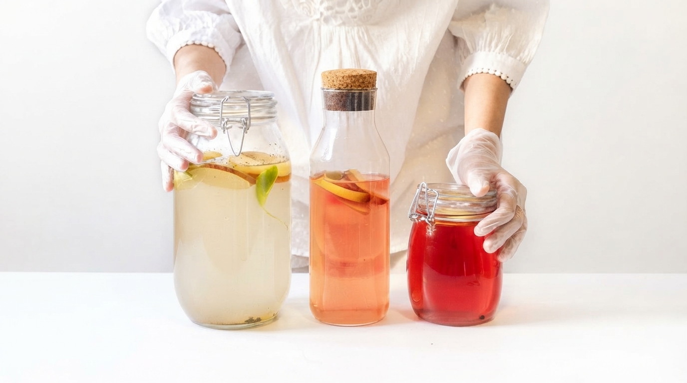 Editorial illustration for Kefir vs. Kombucha: How to Pick the Fermented Drink That Fits Your Gut and Your Sugar Goals
